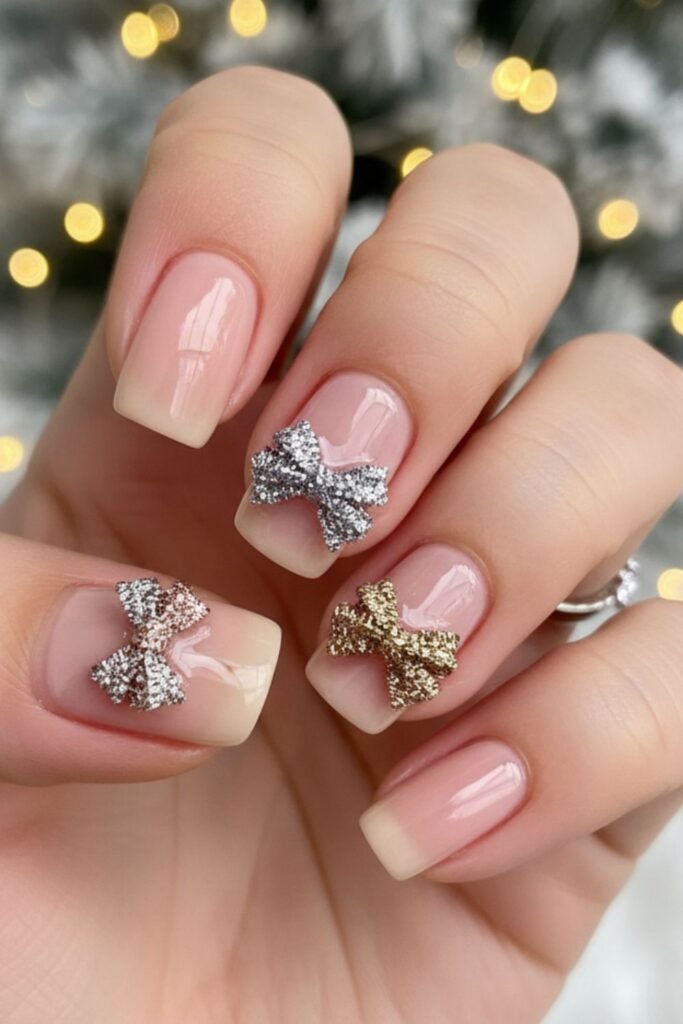 3D Tinsel Bow Minimalist Mani