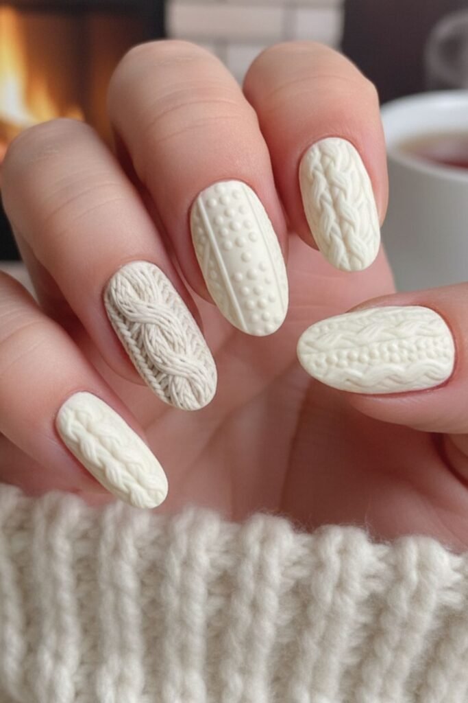 Almond Sweater Pattern Nails