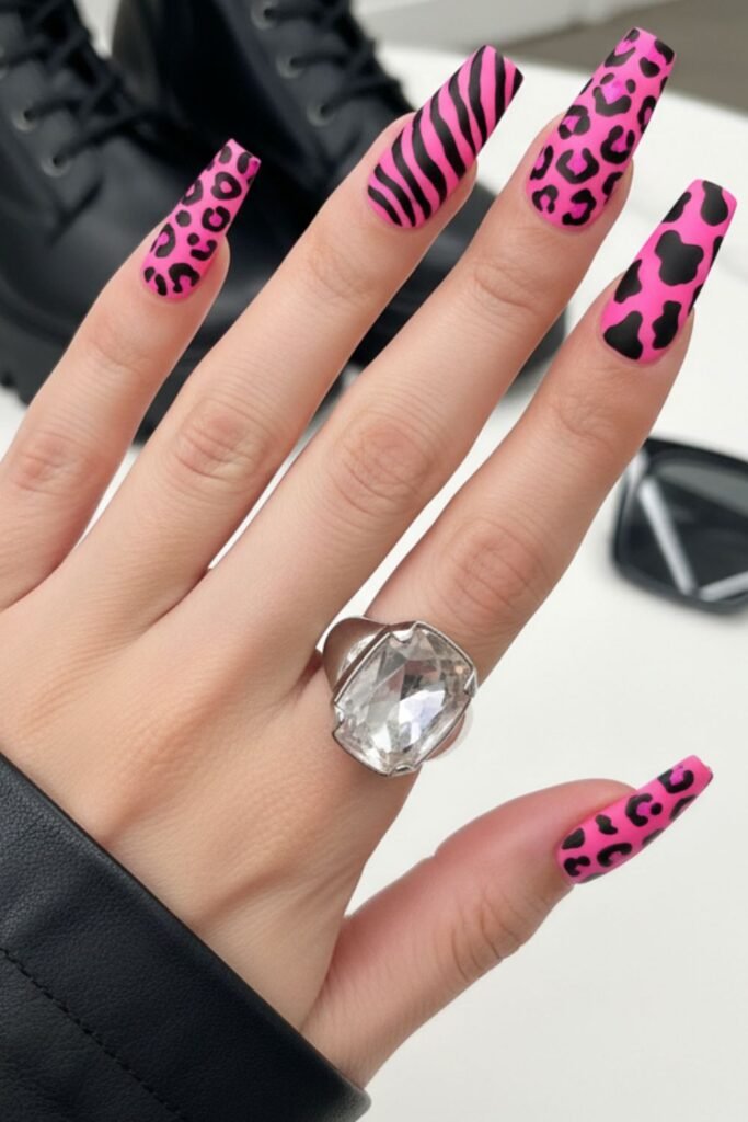 Barbiecore Animal Print Nails
