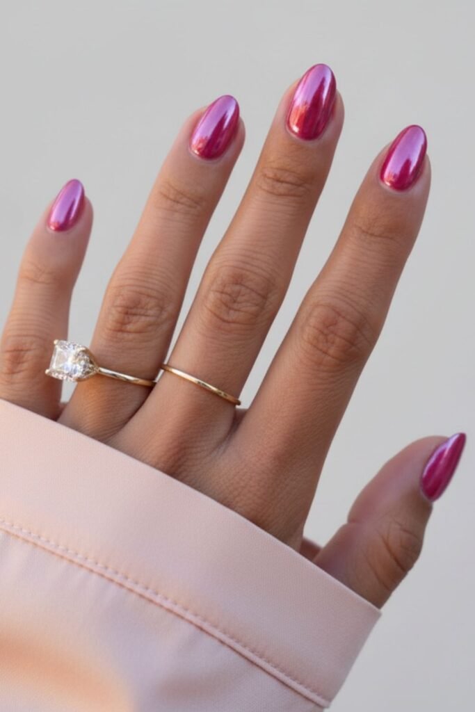 Barbiecore Chrome Nails