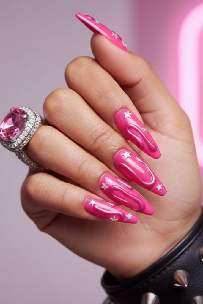 Barbiecore Drip Nails