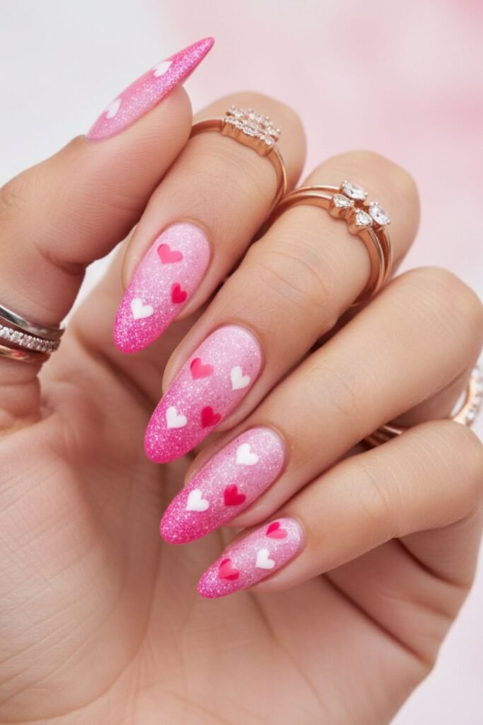 Barbiecore Heart Nails