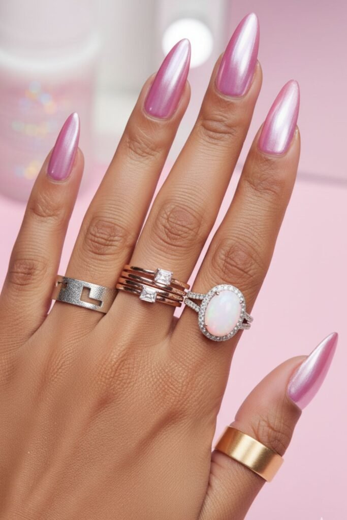 Barbiecore Holographic Nails