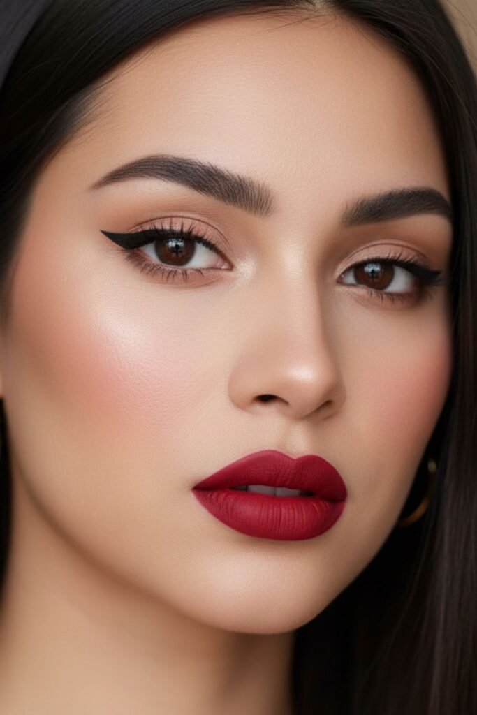 Bold Red Lip Paired With Winged Eyeliner