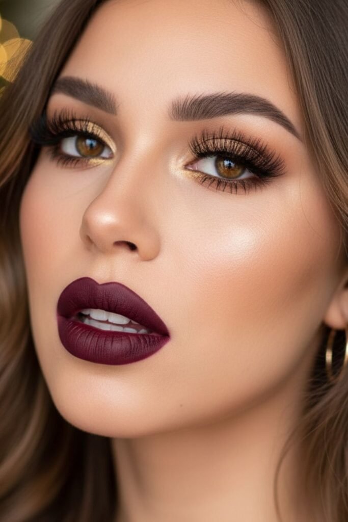Burgundy Lip And Lots of Lashes