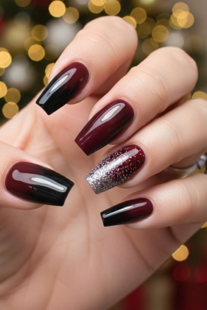 Burgundy and Black Ombre Christmas Nails