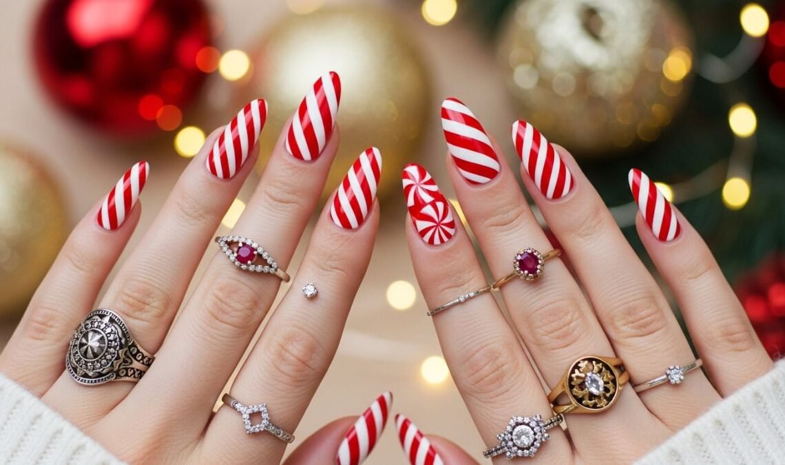 Candy Cane Nails for Christmas