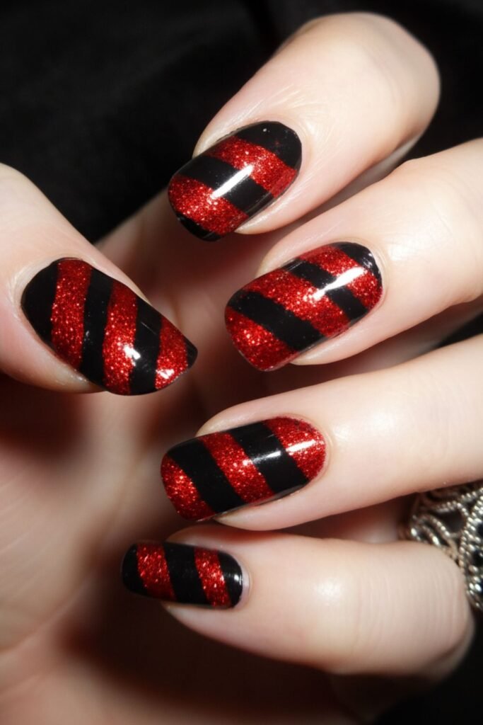 Candy-Cane Striped Gothic Nails