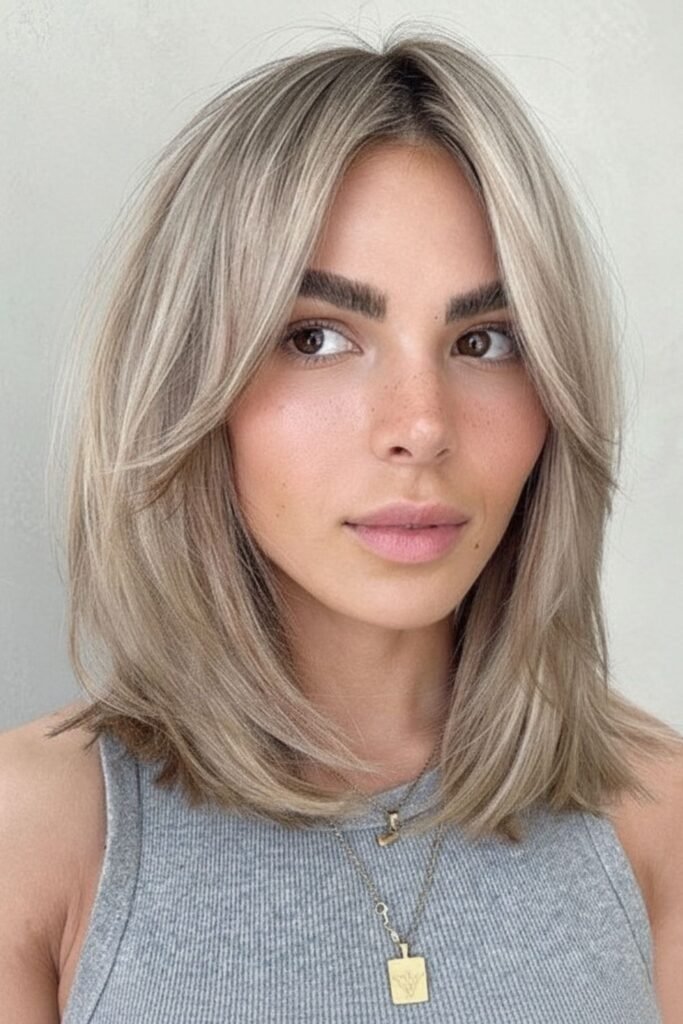 Collarbone-Length Lob with Curtain Bangs