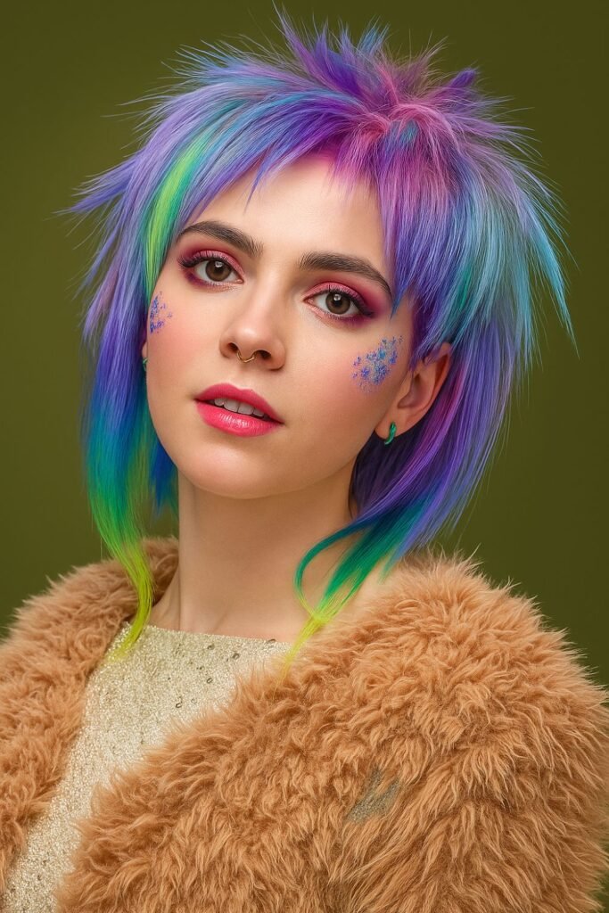 Colored Asymmetrical Hairdo With Spikes