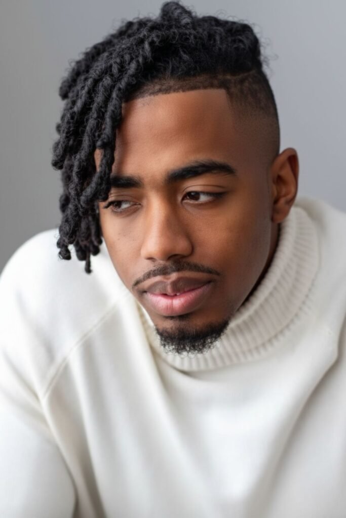 Curly Short Locs with Side Part