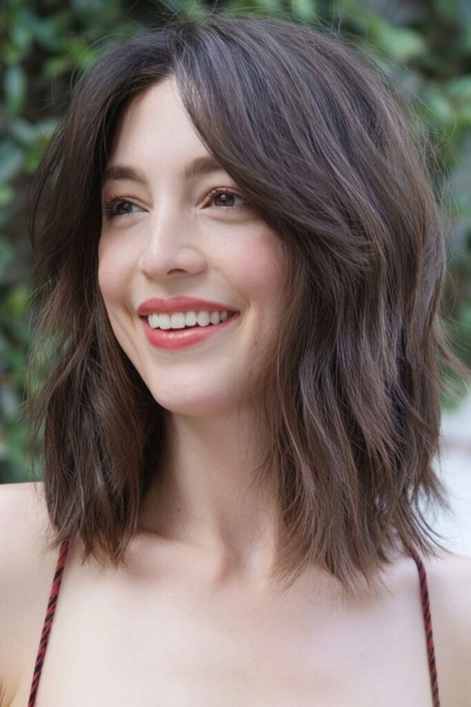 Curtain Bangs Lob with Soft Waves