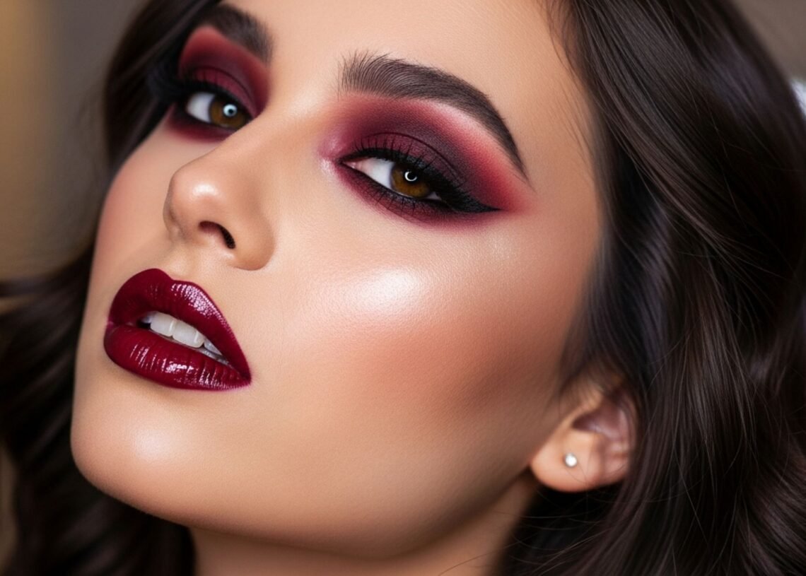 Dark Cherry Red Makeup