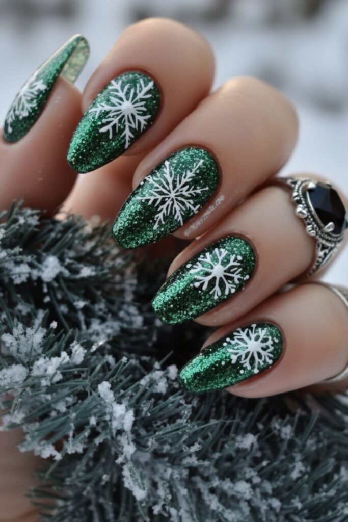 Dark Forest Green Gothic Nails