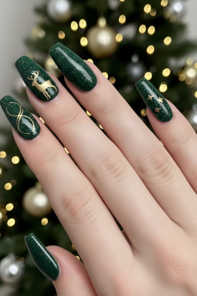 Dark Green Coffin Christmas Nails