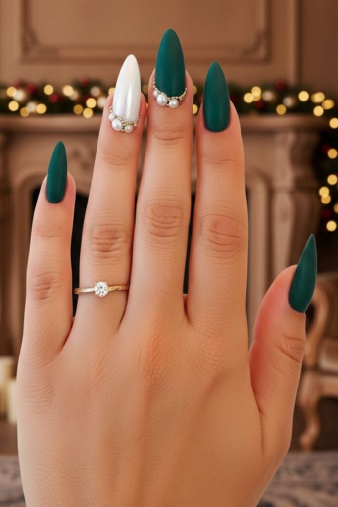 Dark Green With Pearls