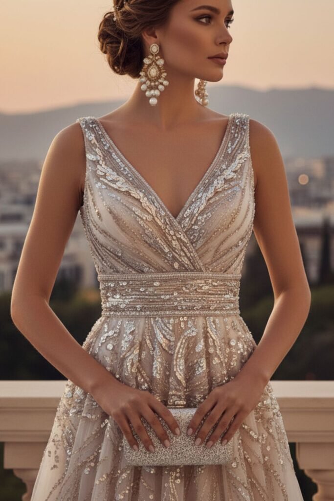 Embellished Empire Waist Gown