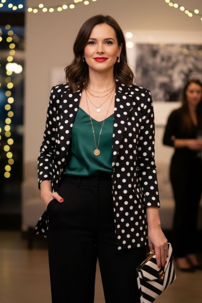 Feminine Polka Dot Blazer Outfit