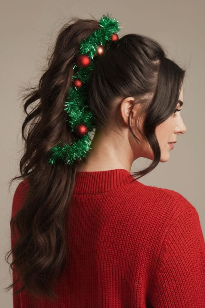 Festive Green Tree Ponytail