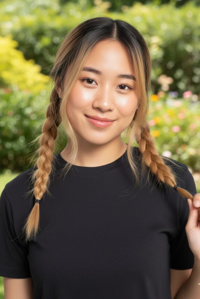 Glossy Cassie Pigtail Braids with Tendrils