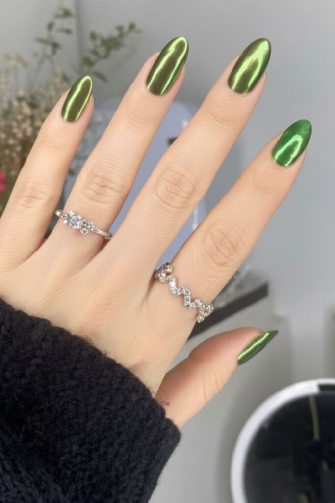 Green Chrome Holiday Nails
