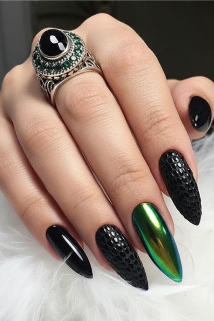 Green Chrome Witch Gothic Nails