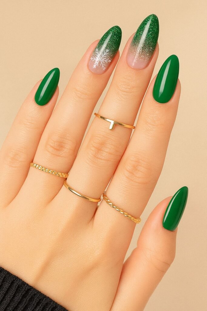 Green Glitter Ombre Nails