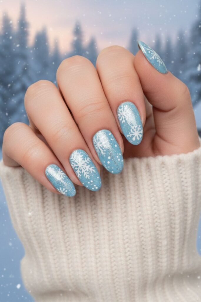  Icy Blue Snowflake Nails