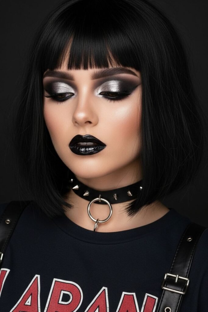 Layered Charcoal Shadow with Glossy Lids