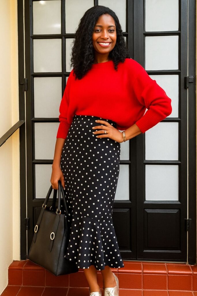 Midi Polka Dot Skirt Ensemble