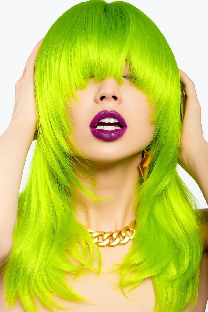 Neon Green Emo Layers With Bangs