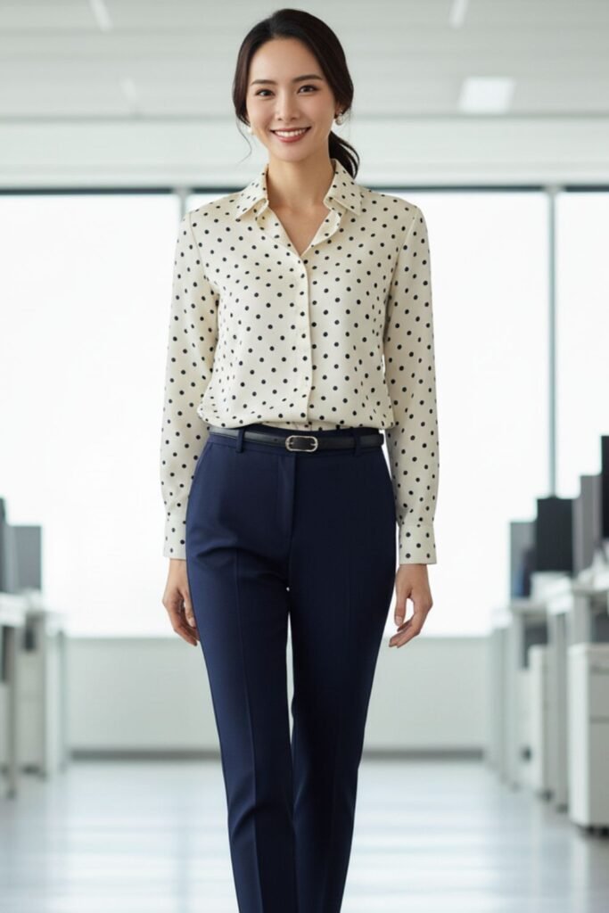 Office-Ready Polka Dot Shirt with Trousers