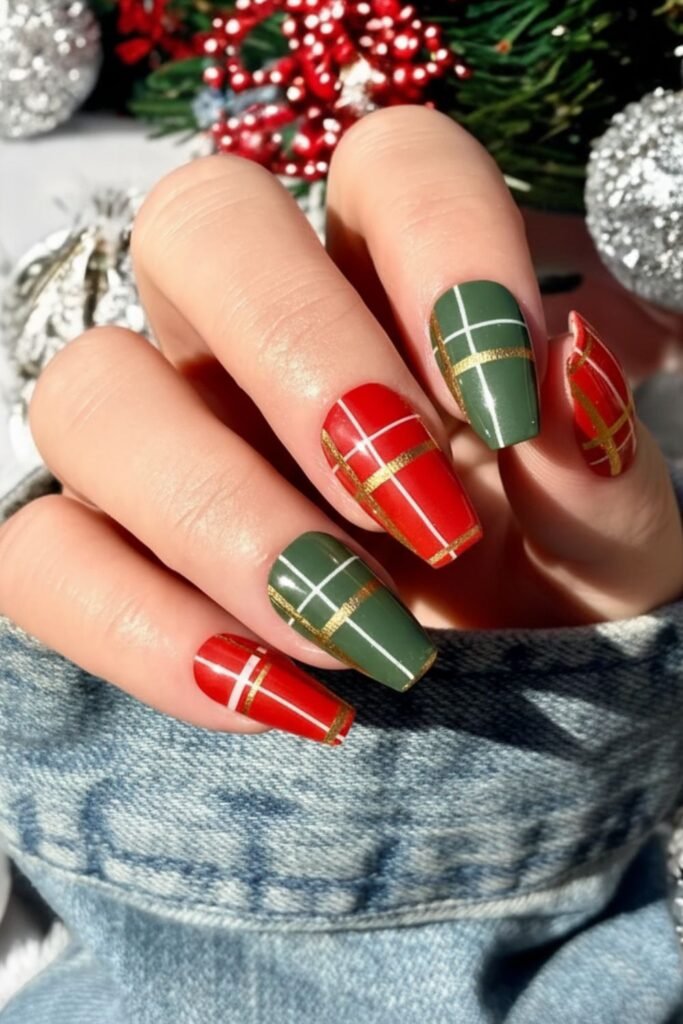 Plaid Holiday Nails