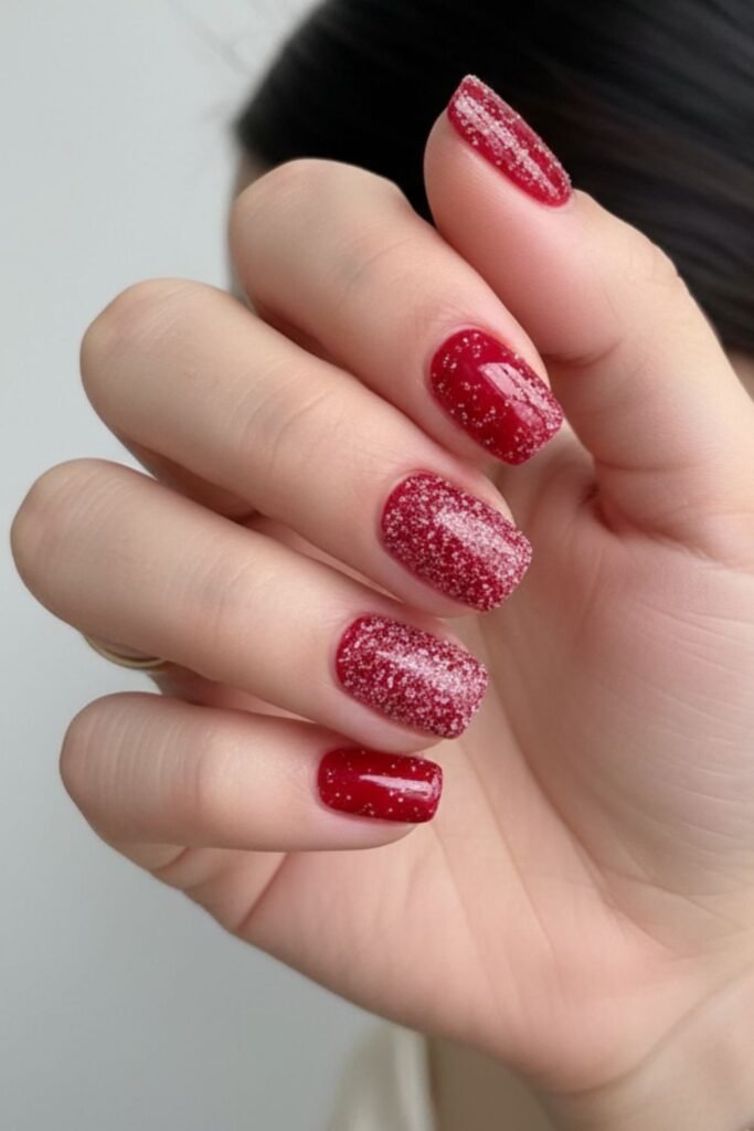 Red Sugar-Effect Christmas Nails