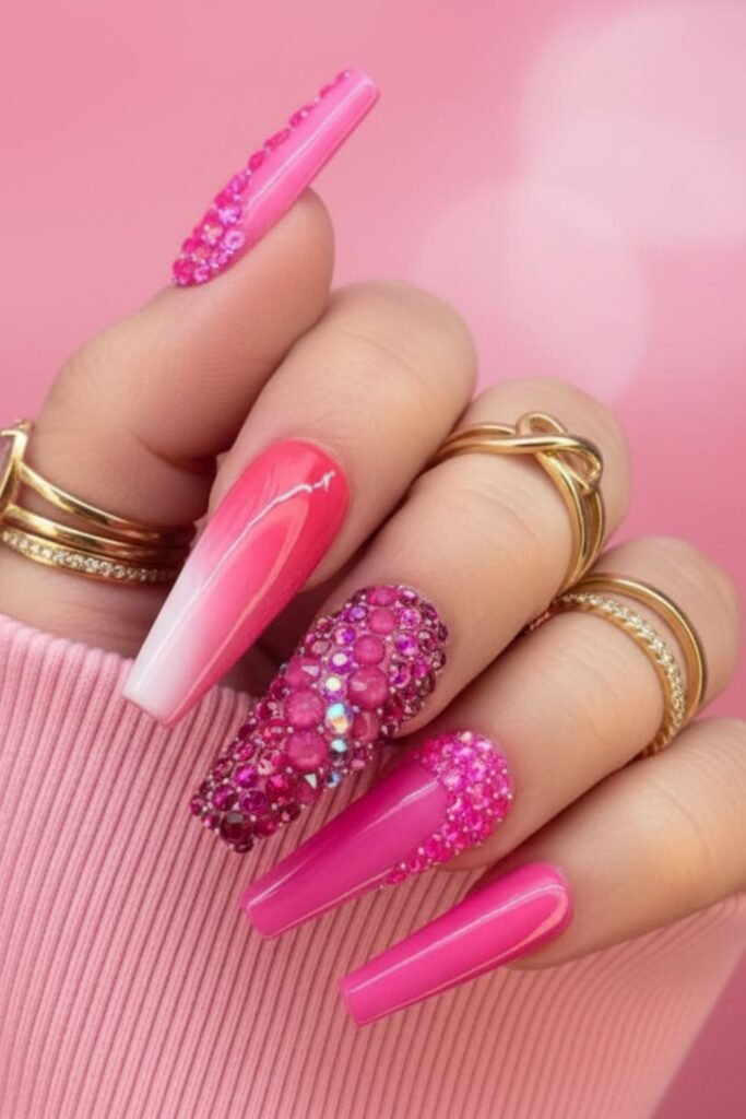 Rhinestone Barbiecore Nails