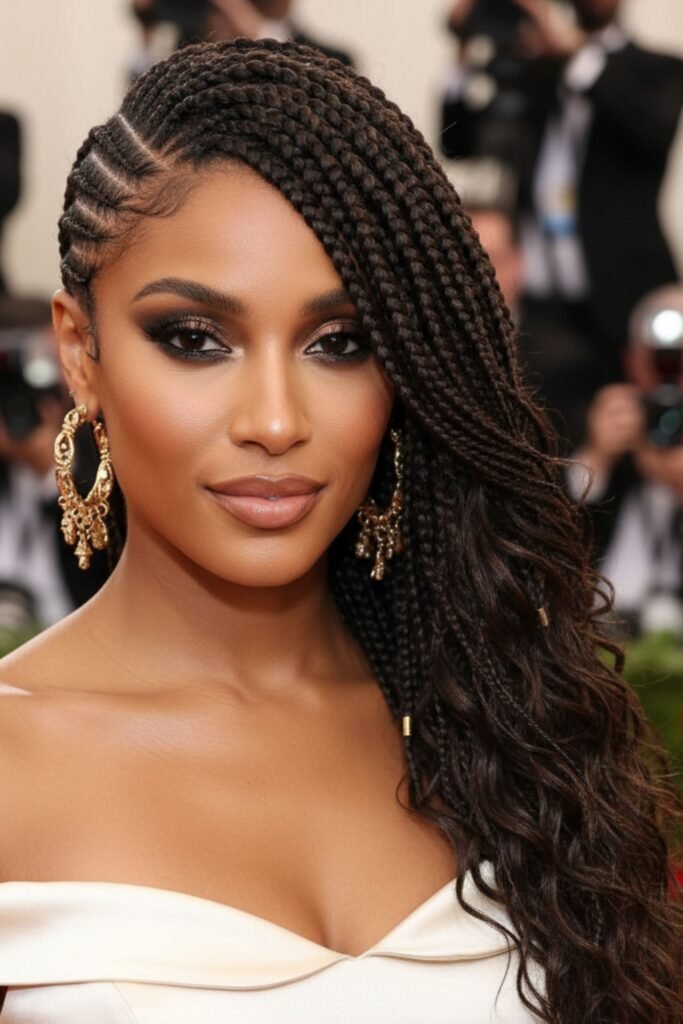 Side-Swept Cornrow Braids