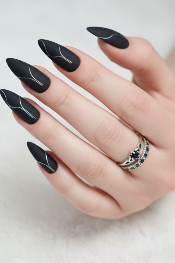 Silver Foil Gothic Minimalist Nails
