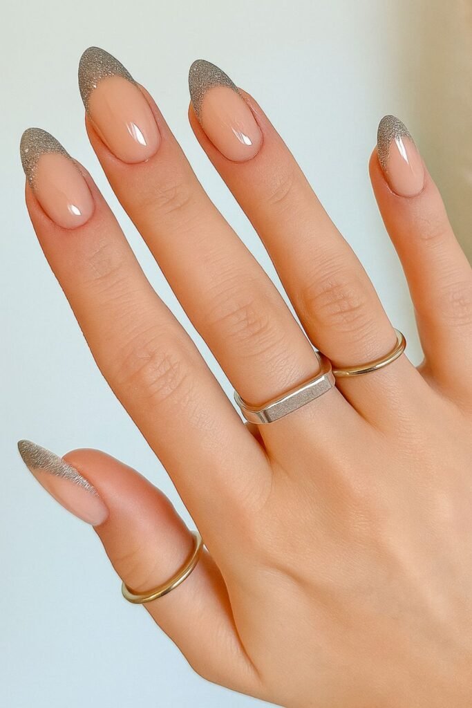 Silver Glitter French Tips