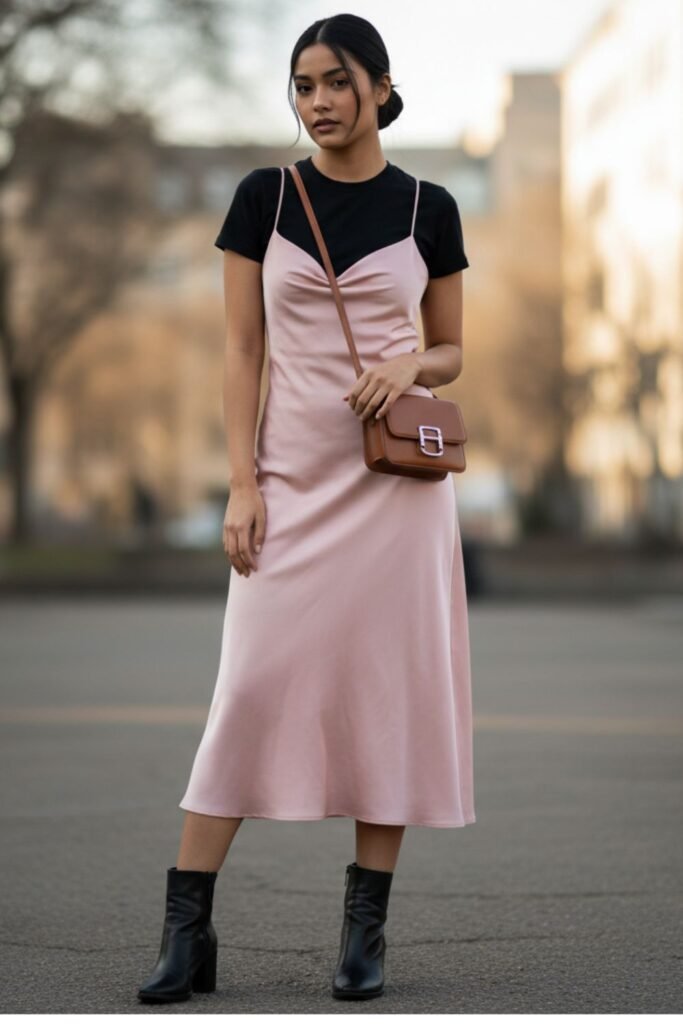 Slip Dress Over a T-Shirt