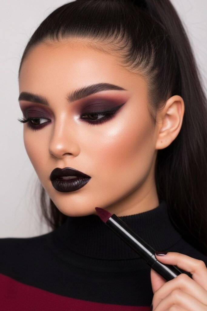Smoked-Out Eyeliner with Cherry-Black Lipstick