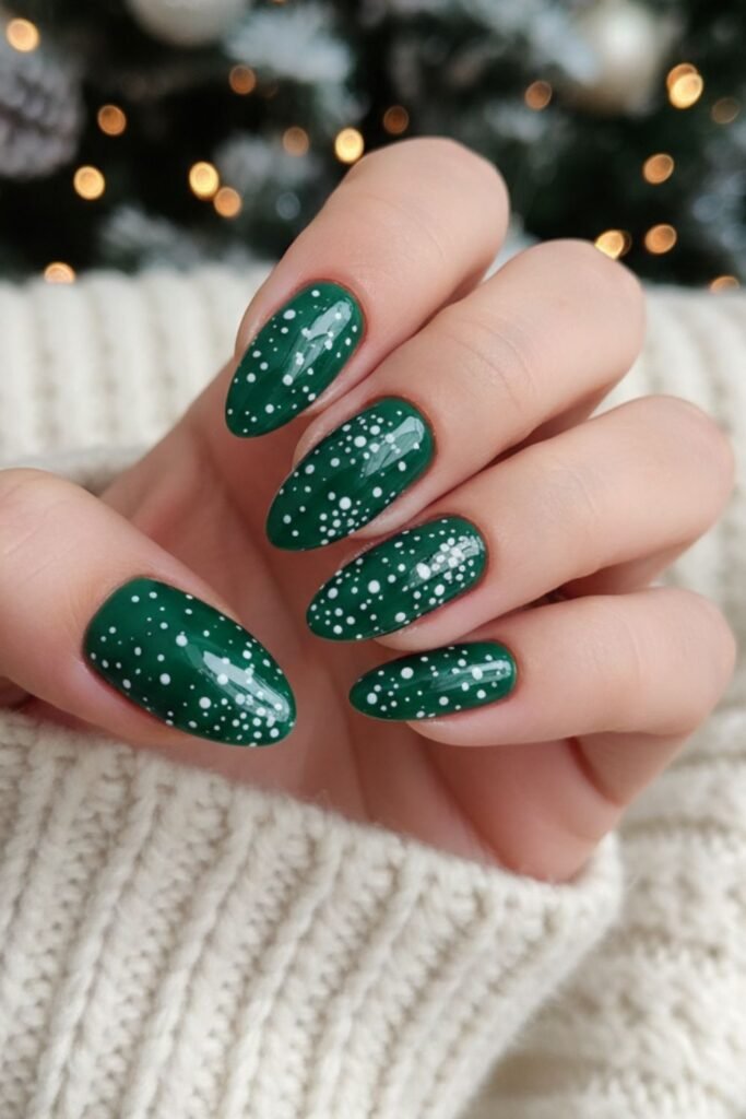 Snow On Green Nails