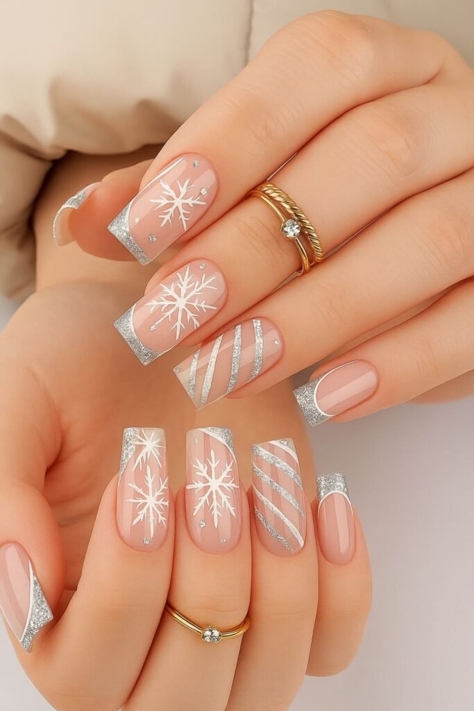 Snowflake French Tip Nails