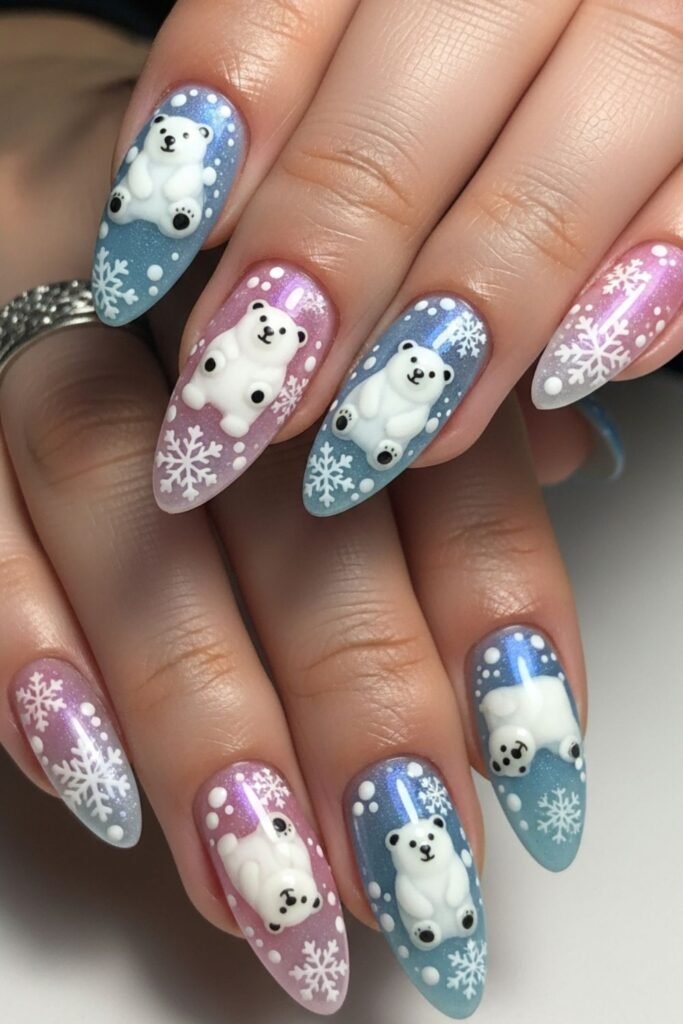 Snowflake Polar Bear Nails