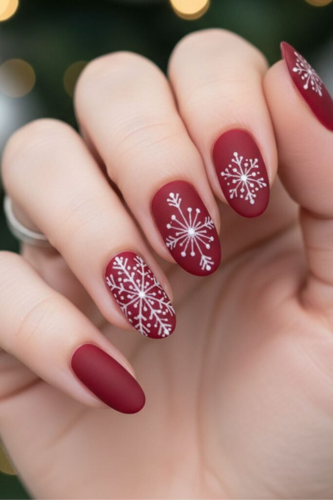 Snowflake Red Christmas Nails