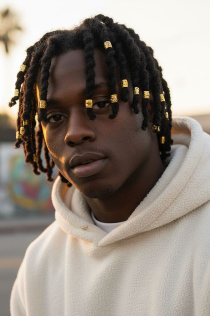 Sponge Twist Locs with Gold Beads