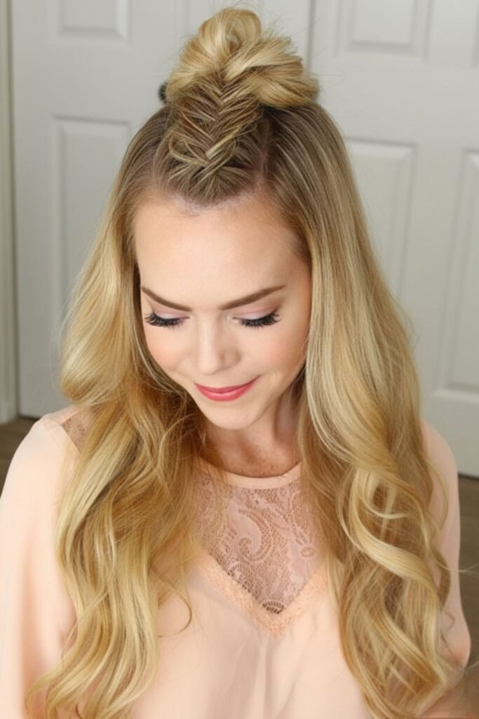 Straight Hair With Center Braid