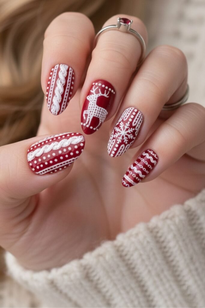 Sweater-Effect Christmas Nails