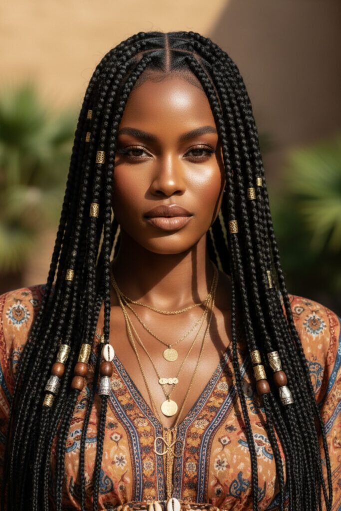 Tribal Braids with Middle Part