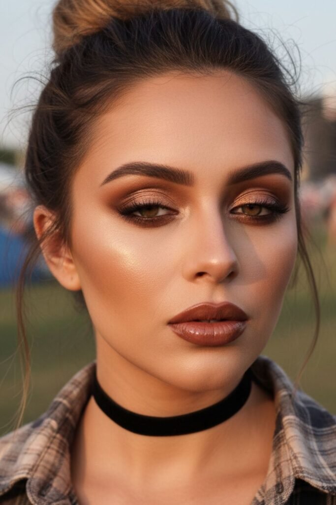 Warm Taupe Brown Grunge Makeup Look