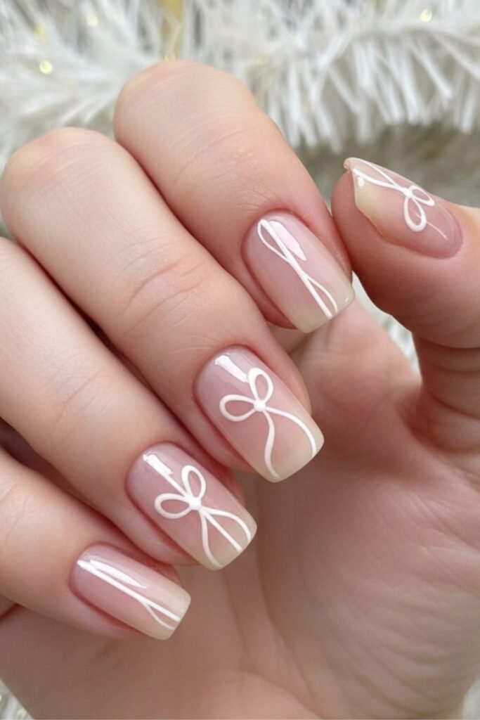 White Ribbon Nails